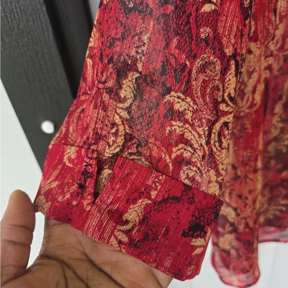 Catherines Sheer Tunic Top 2X Plus Womens 3/4 Sleeve Orange Paisely Open Front - Picture 9 of 15